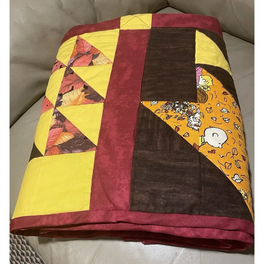 Handmade Bear Paw Quilt Blanket Quilted Autumn Fall Peanuts Snoopy 39